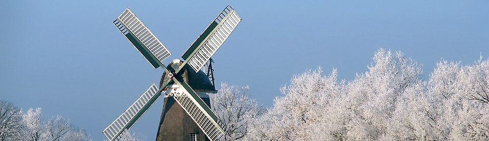 Windmühle in malerischen mit Reif bedeckten Landschaft © TourismusMarketing Niedersachsen GmbH (TMN) / Hans Kutsch 
