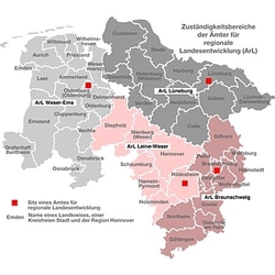 Karte Zuständigkeitsbereiche der Ämter für regionale Landesentwicklung