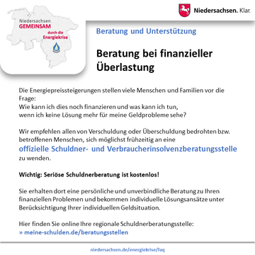 Niedersachsen - Gemeinsam durch die Energiekrise: Beratung bei finanzieller Überlastung