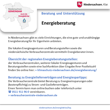 Niedersachsen - Gemeinsam durch die Energiekrise: Energieberatung