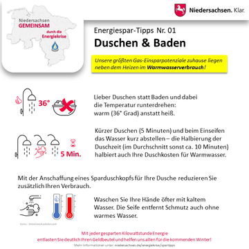 Infografik Energiekrise: Hinweise zum Sparen im Bereich Duschen & Baden