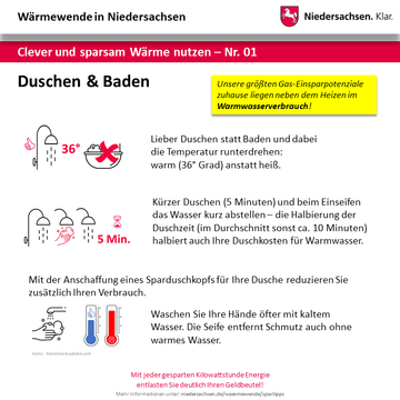 Infografik Wärmewende: Hinweise zum Sparen im Bereich Duschen & Baden