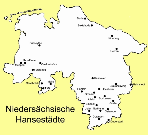 Niedersachsen-Karte mit Hansestädten