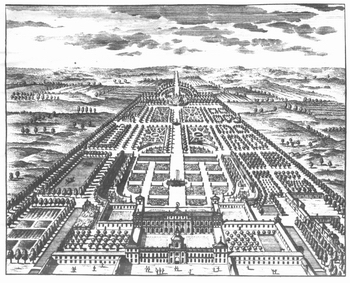 Ansicht der Herrenhäuser Gärten mit Schloss von H. P. de Limiers, Amsterdam 1720.