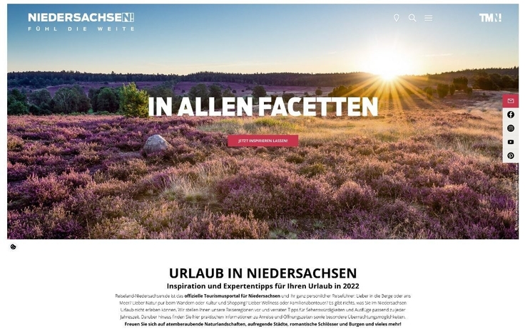 Bild der Webseite der Tourismusmarketing Niedersachsen