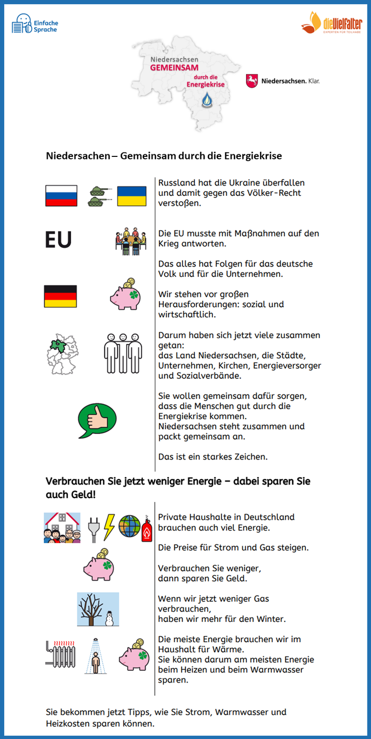 Infografik Energiekrise: Warum jetzt jede(r) Einzelne Energie sparen sollte (Einfache Sprache)