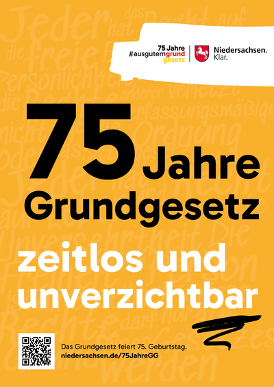 Plakatmotiv 75 Jahre Grundgesetz: zeitlos und unverzichtbar