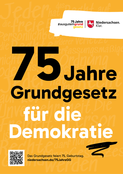 Plakatmotiv 75 Jahre Grundgesetz: Für die Demokratie