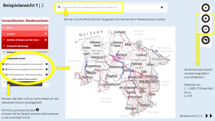Kartenausschnitt Überschwemmungsgebiete in Niedersachsen