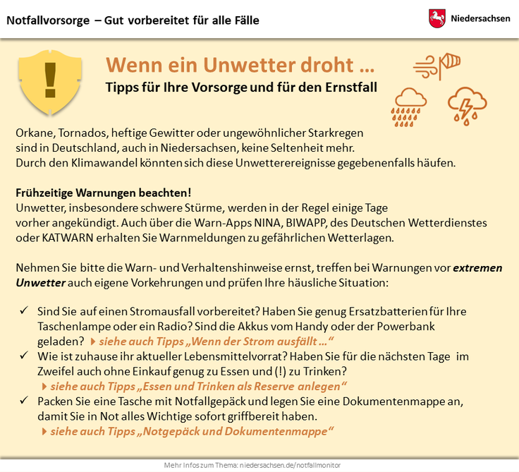 Notfall-Monitor Niedersachsen: Tipps wenn ein Unwetter droht