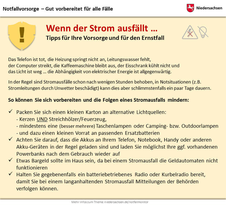 Notfall-Monitor Niedersachsen: Stromausfall