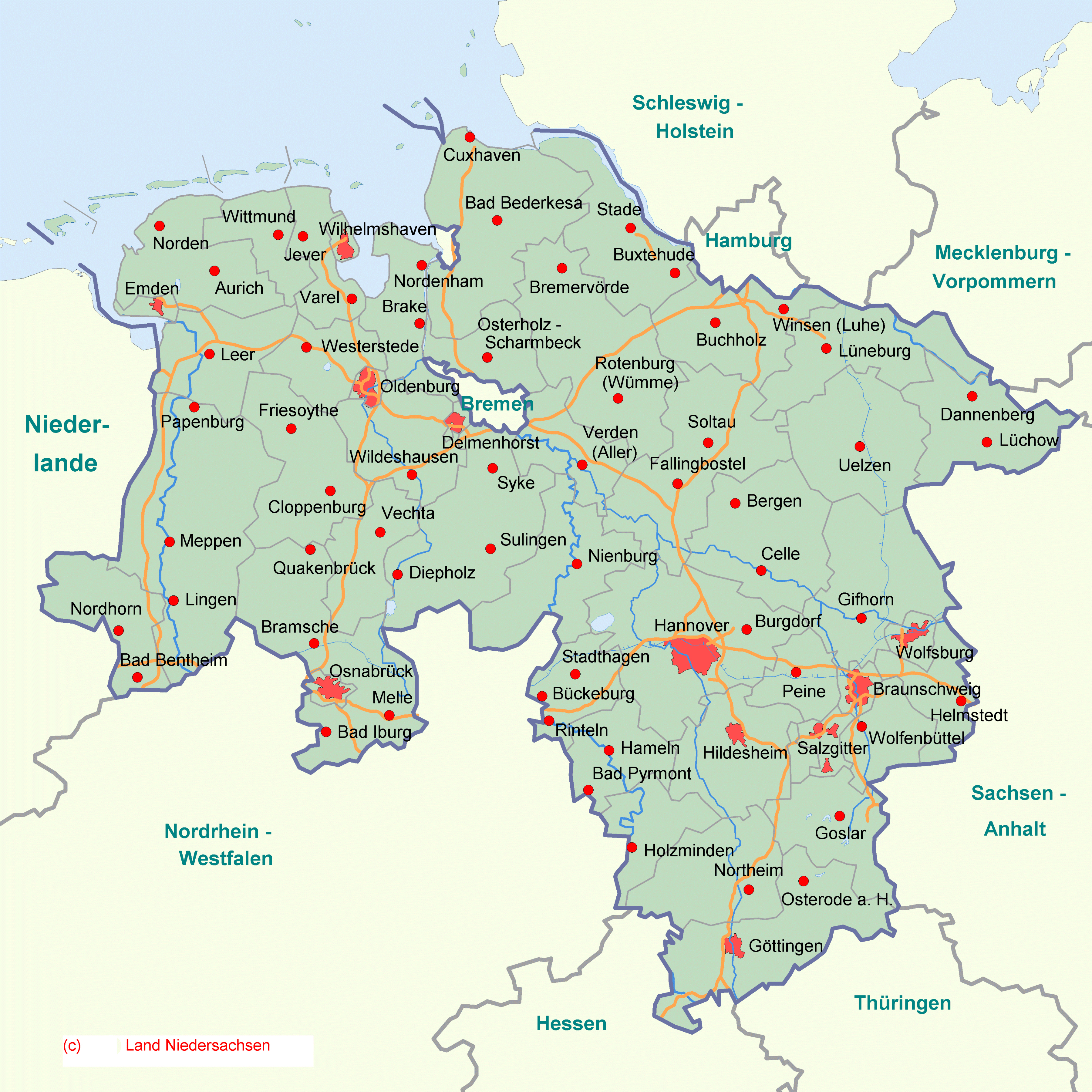 karte von niedersachsen mit städten Niedersachsen Karten Portal Niedersachsen karte von niedersachsen mit städten